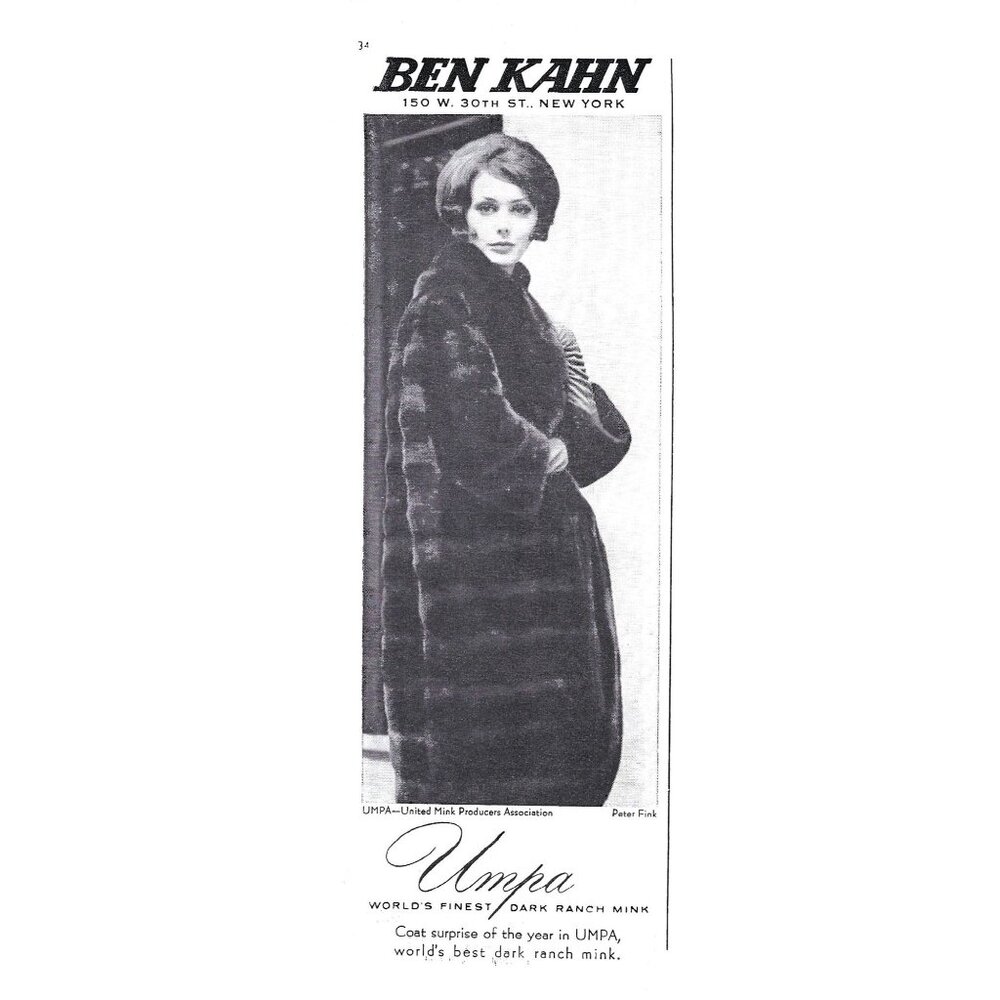 Ben Kahn Dark Ranch Mink Fur Coat Womens Vintage Luxury Outerwear 1960 Print Ad